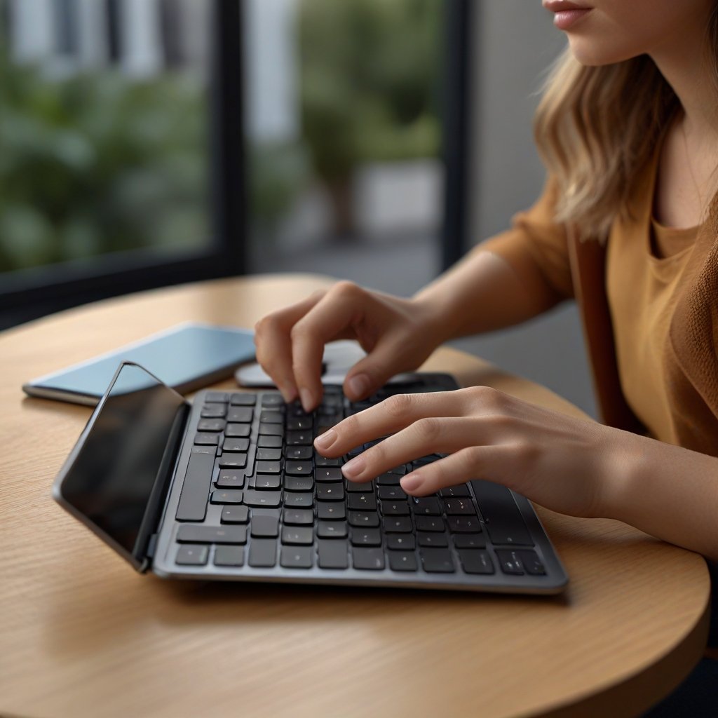 the Magic Keyboard in use, highlighting its ergonomic design and seamless integration with the iPad.
