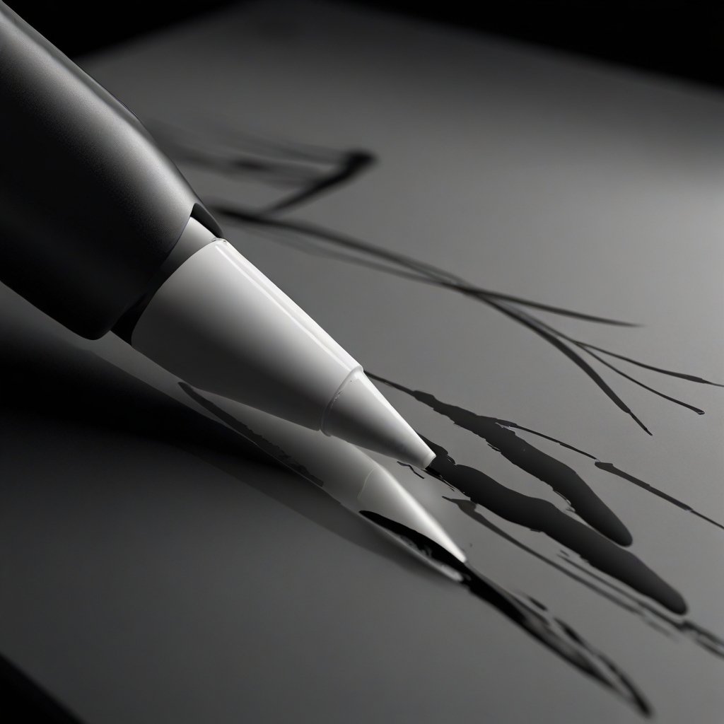 the sleek design of the Apple Pencil Pro, with emphasis on its haptic feedback functionality.